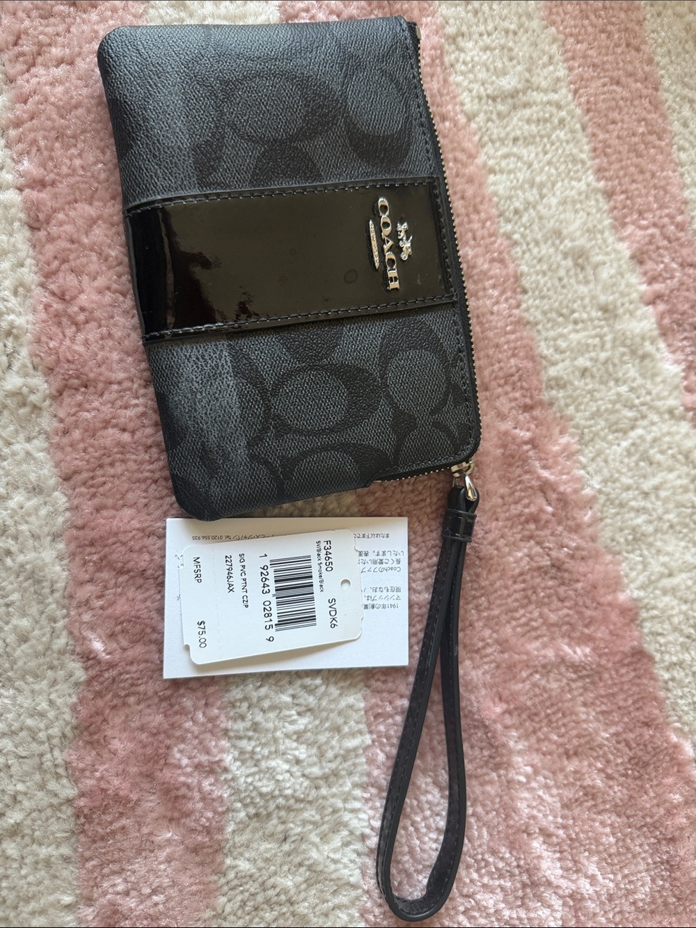 Coach Black and Patent Black Signature Wristlet